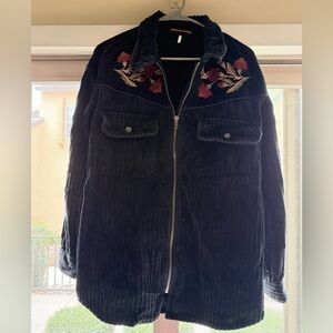 Free People Black Corduroy Jacket with Floral Embroidery